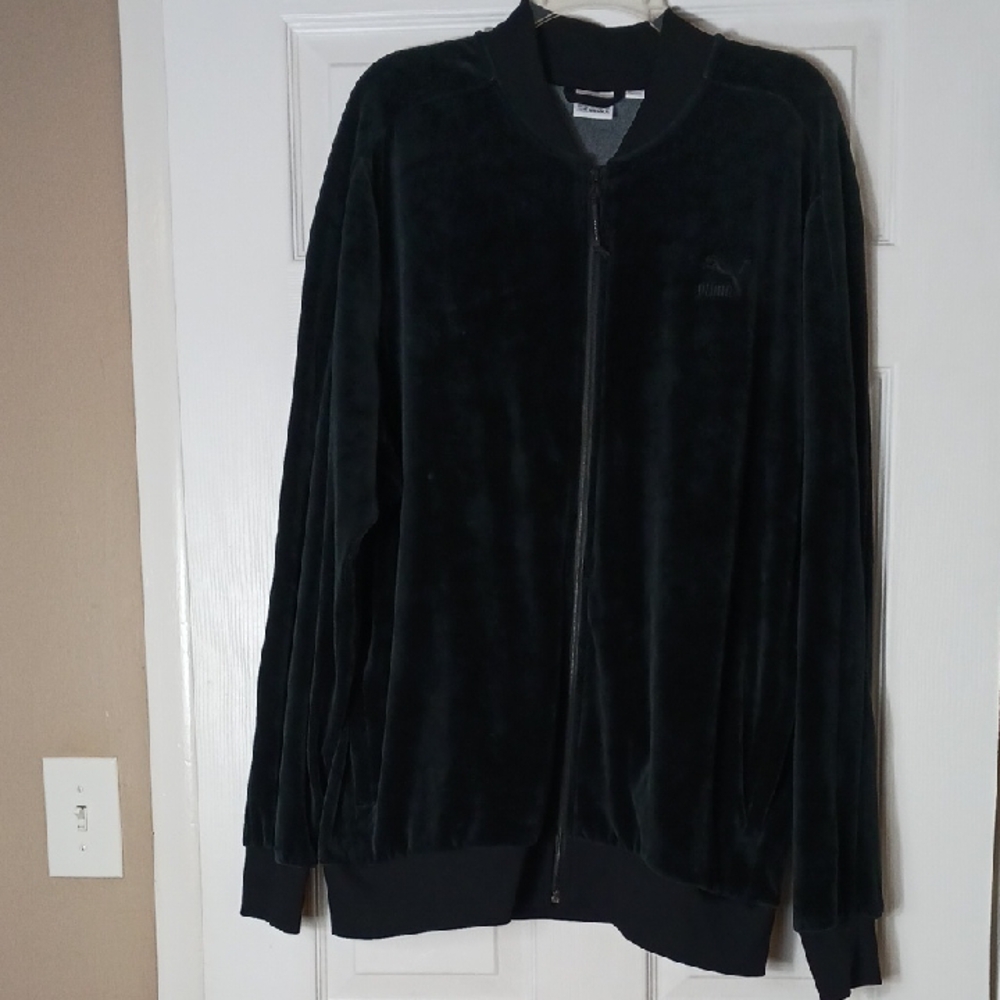 Puma Black Velour T7 Track Jacket Sporty Retro Street Wear Logo XL